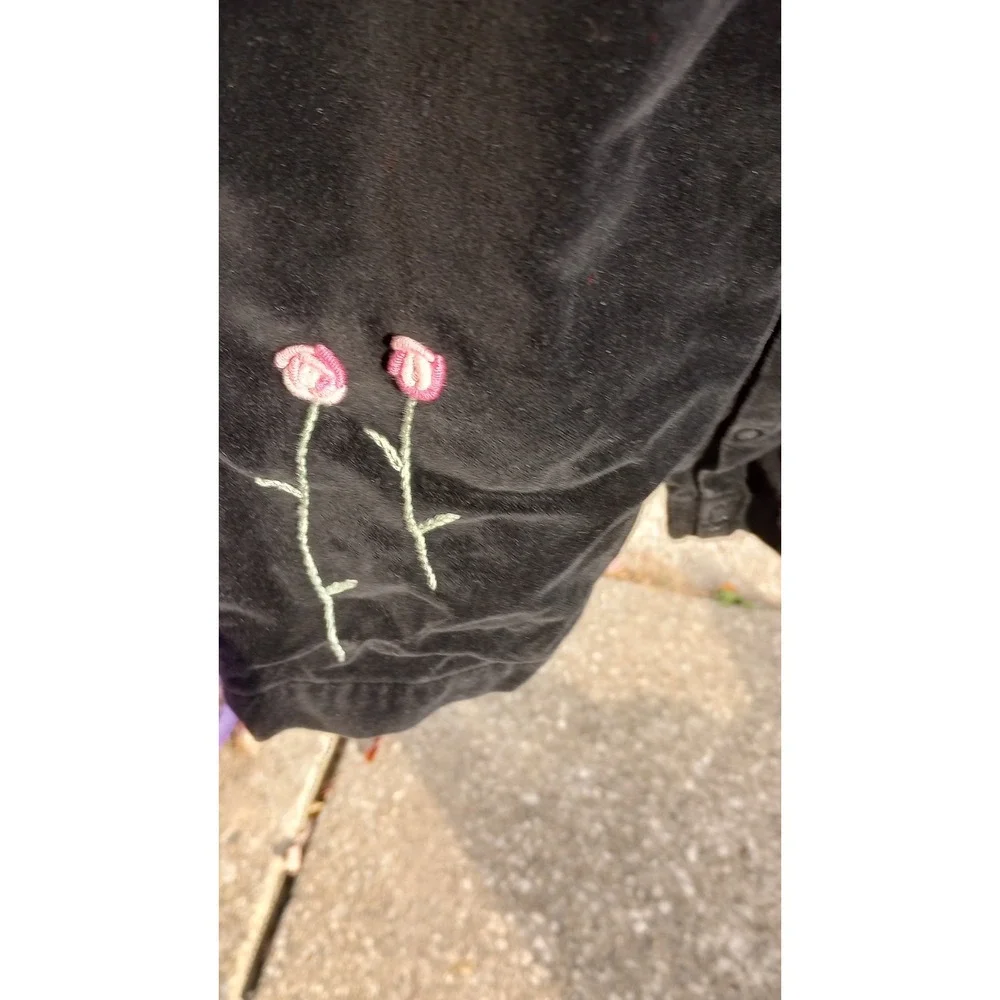 Vintage Gymboree Overalls Black Velvet Pink Embroidered‎ Roses 2T EUC